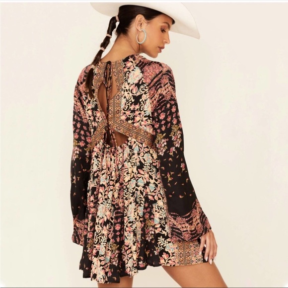 Free People Floral Bell Sleeve Stevie Dress in Black combo - Picture 7 of 15